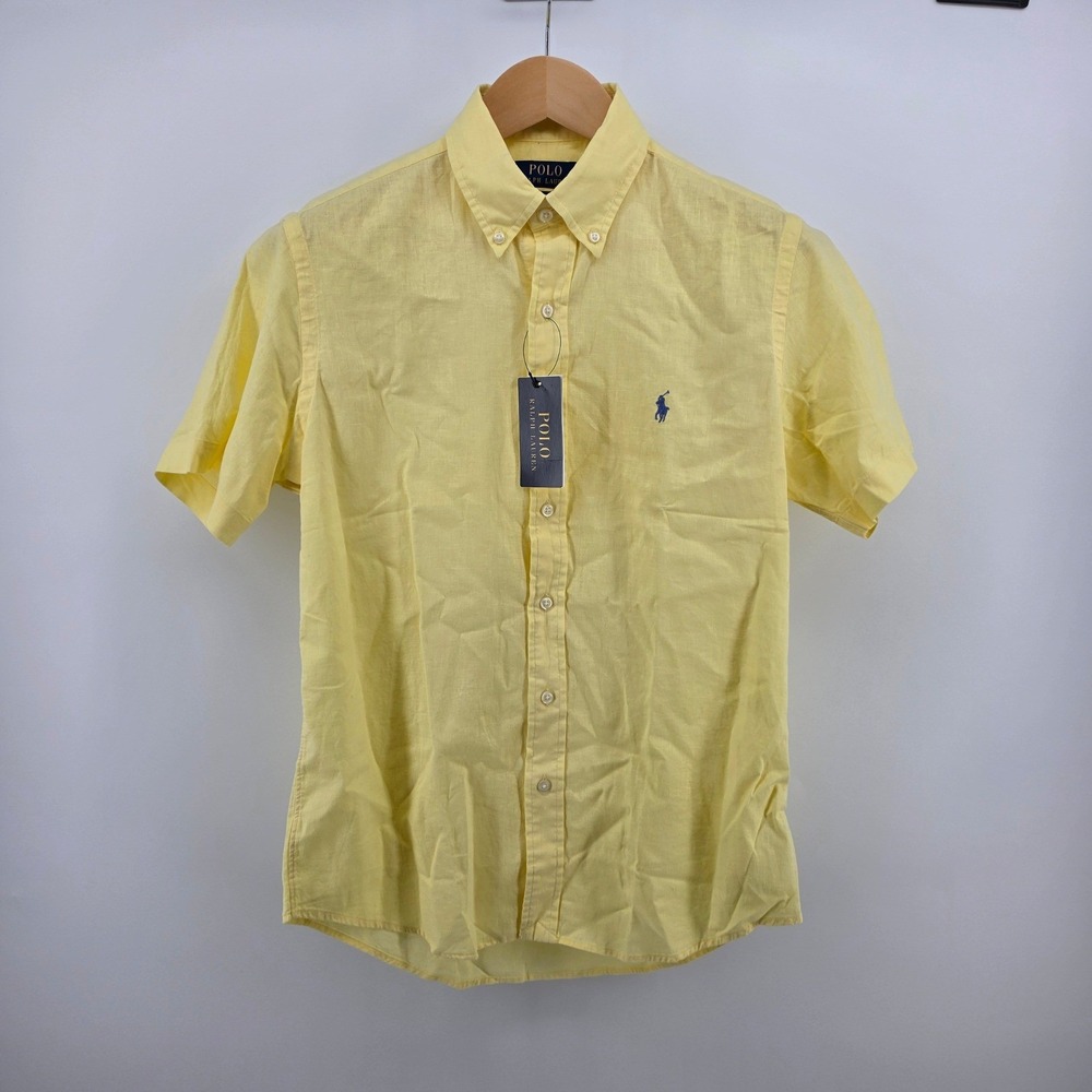 Polo Ralph Lauren Mens Small Yellow Linen Blend Short Sleeve Shirt NEW